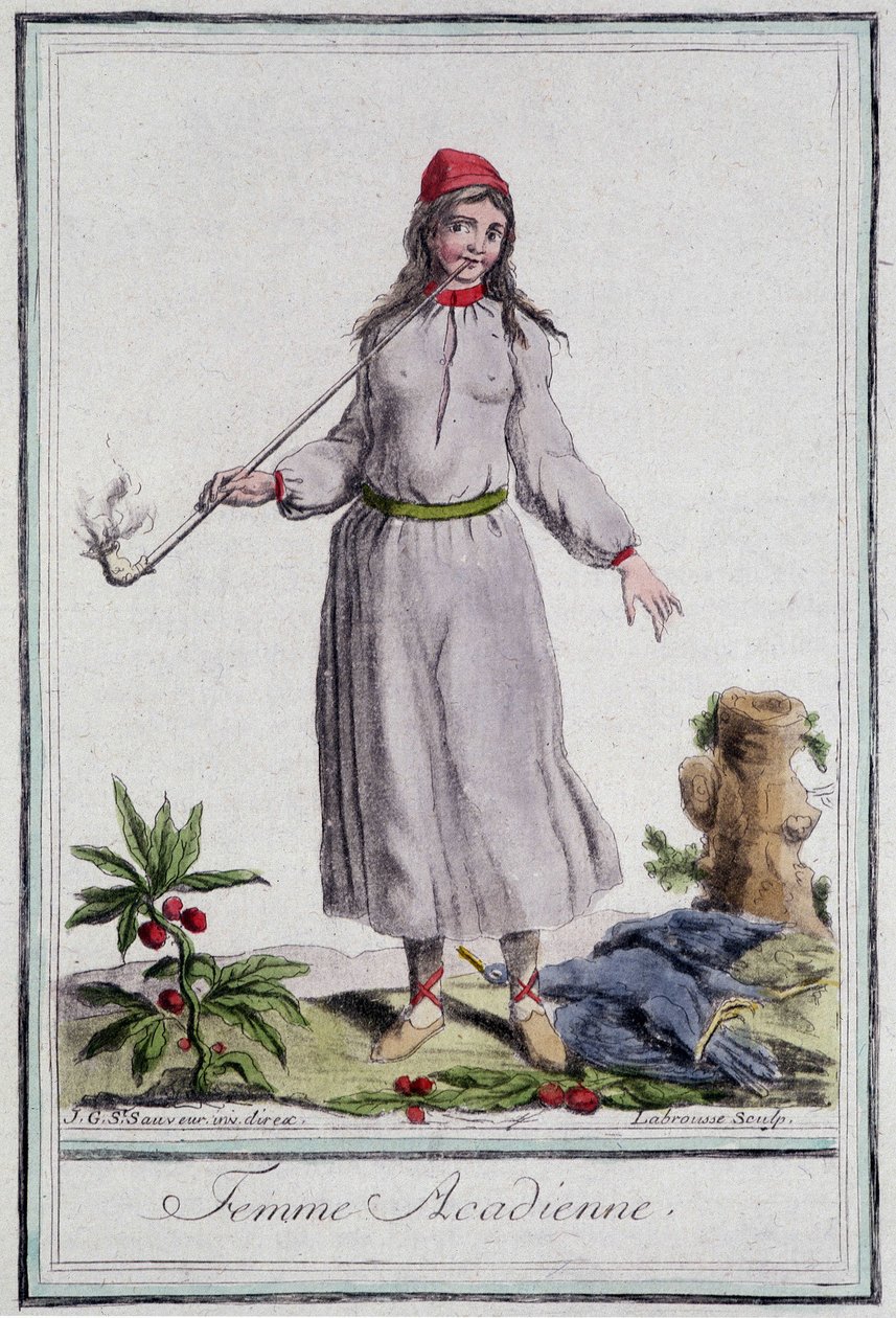 アカディエンヌの女性（グラッセ・サン・ソーヴル編『旅の百科事典』1796年所収 作： ジャック・グラッセ・ド・サンソヴール