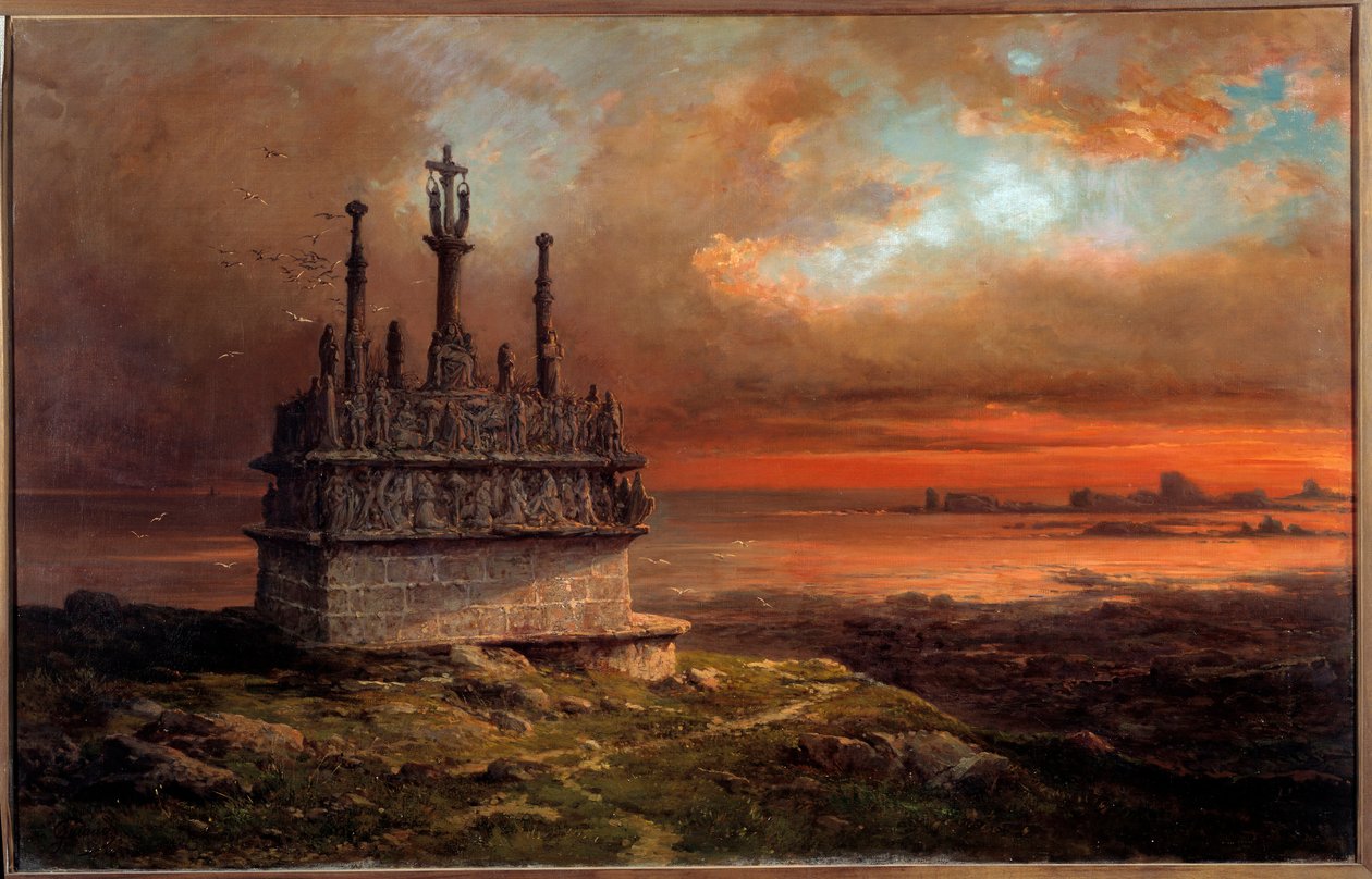 夕日に照らされたトロノーンのカルバリー ジャック・ギオー（1811-1876）の絵画 19世紀 ブレスト、ボザール美術館 作： ジャック・ギオー