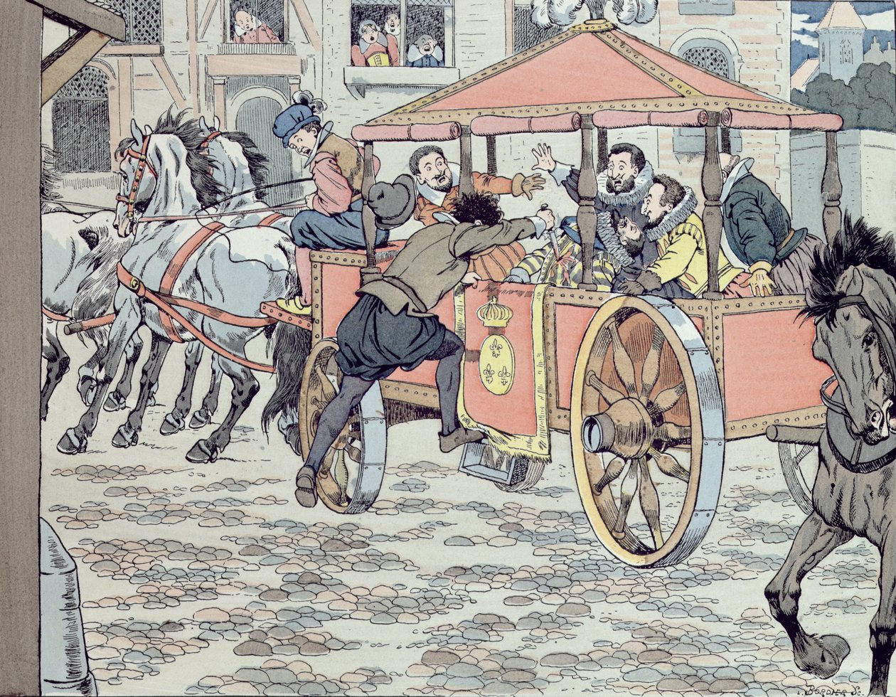 1610年5月14日、1900年頃、フェロワリー通りでのフランソワラヴァイヤックによるアンリ4世の暗殺 作： Jacques Marie Gaston Onfray de Breville（仕事）