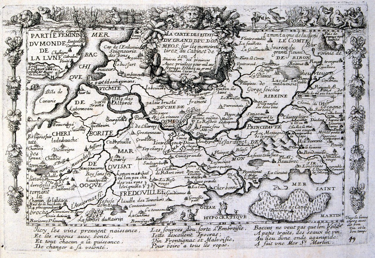 17世紀、箴言集からのエングレーヴィング図版。パリ1657-1663年。ジャック・ラニエ（1620-1675）作。フランスの版画家。社会批判的なエングレーヴィングや、時にグロテスクでファンタジックな挿絵など、嘲笑的な絵が多い。 作： ジャック・ラグニエット