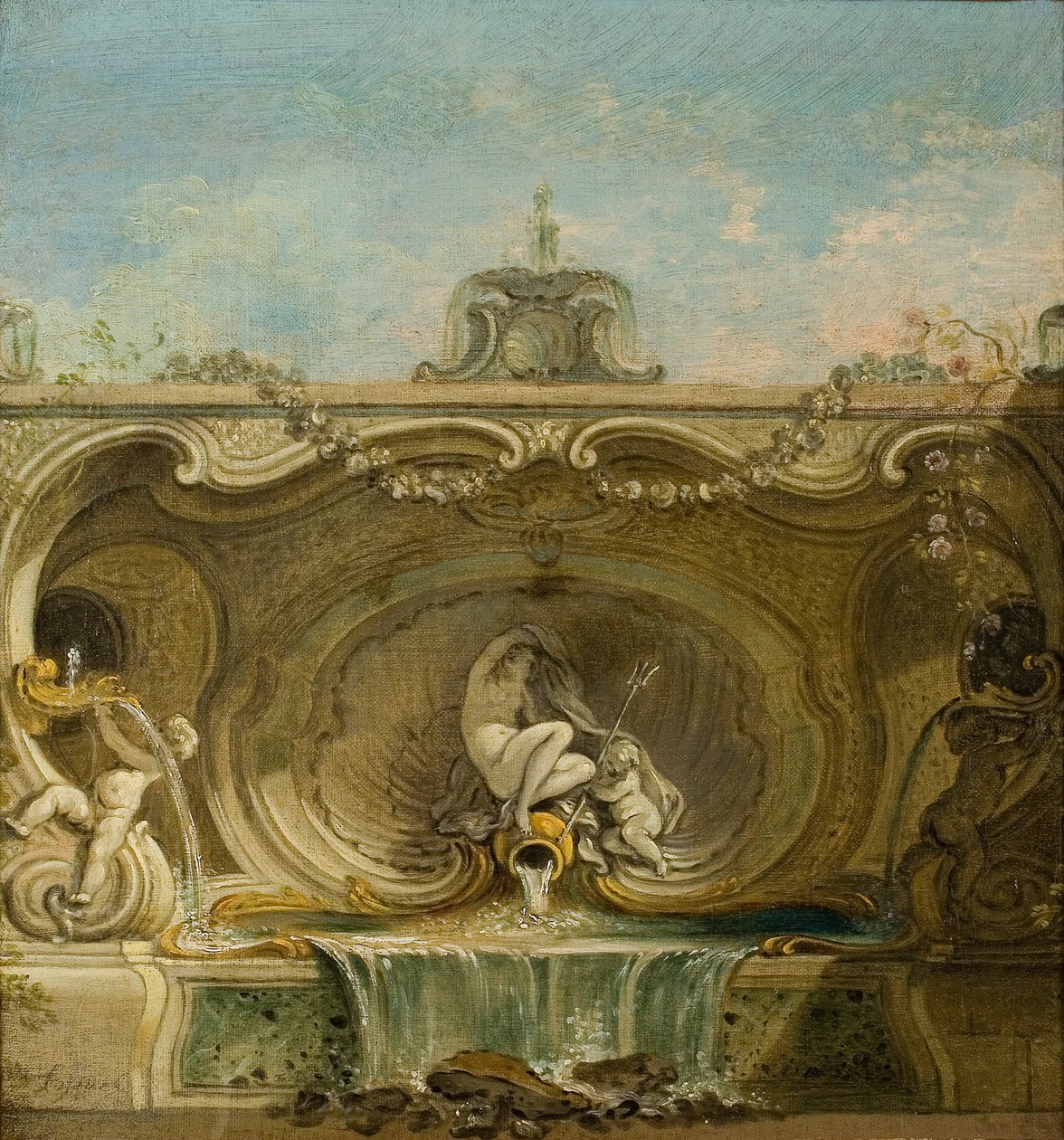 噴水のデザイン。 Naiad と Putto、c。 1740年。 作： ジャック・ラジュー・ド