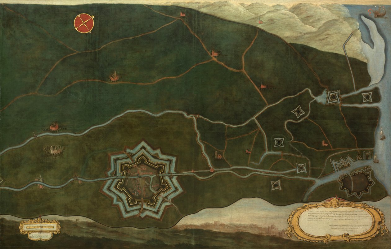 ダムとスルイス近くのスペイン国境要塞の地図 (キャンバスに油彩) 作： ジャック・ロベレヒト