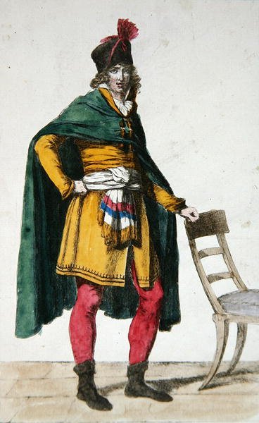 フランス市民の市民服 1795年頃（彩色済み彫刻） 作： ジャックルイ（後）デビッド