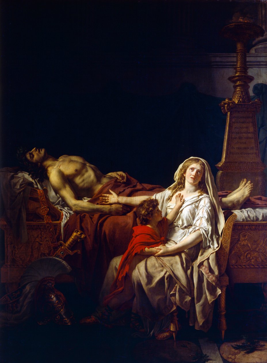 ジャック・ルイ・ダヴィッド（1748-1825）による、ヘクトールの遺体を悼むアンドロマケ 作： Jacques Louis (スタジオ) David