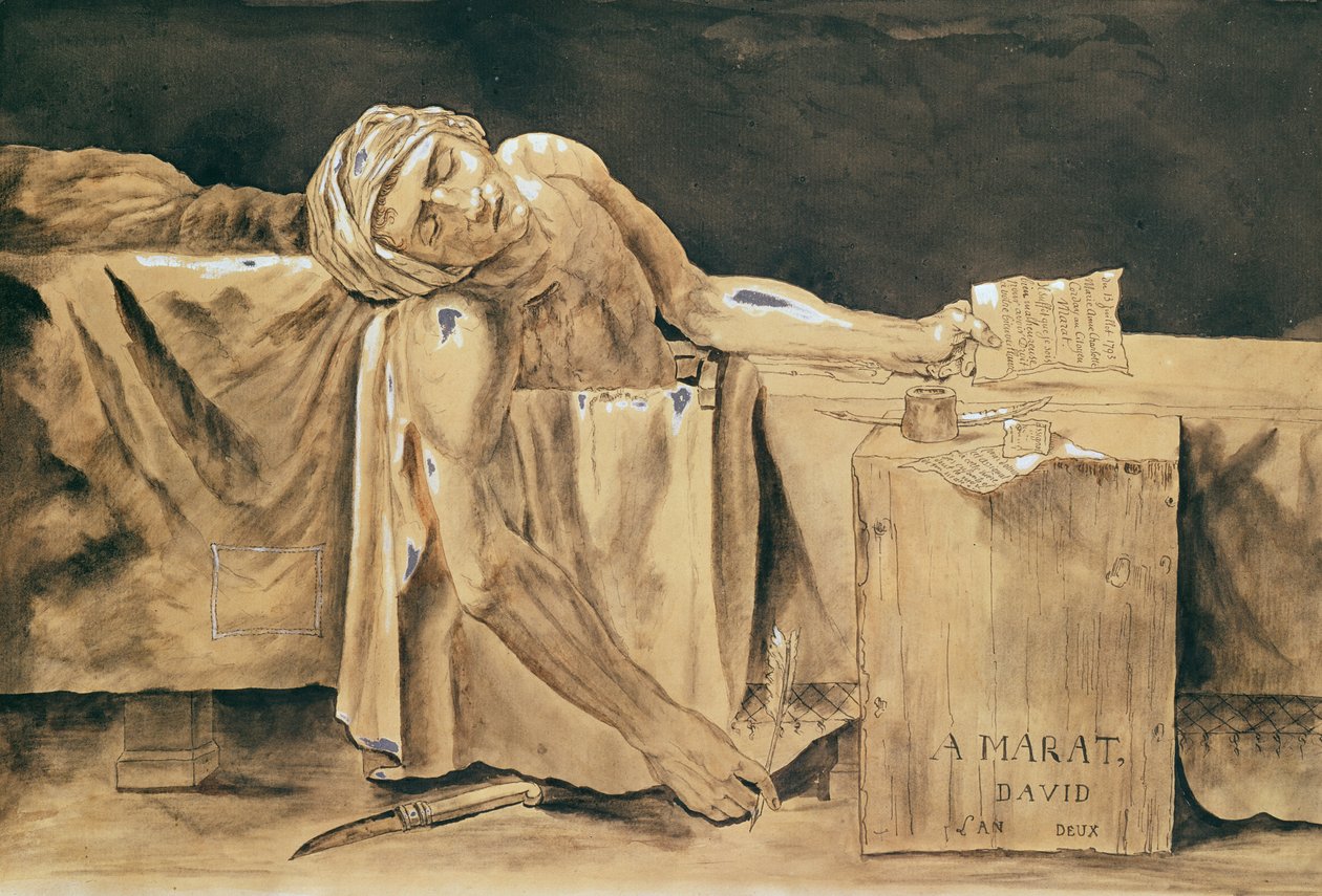 マラーの死、1793（紙にペンとインクとトイレ） 作： ジャック・ルイス・デビッド
