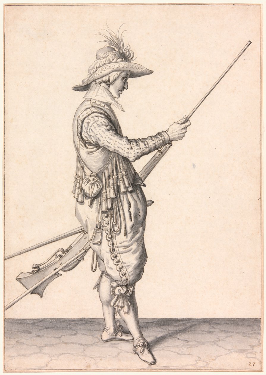 マスケット銃に装填する兵士、"Ramme in Your Pouder" 作： Jacques de Gheyn II