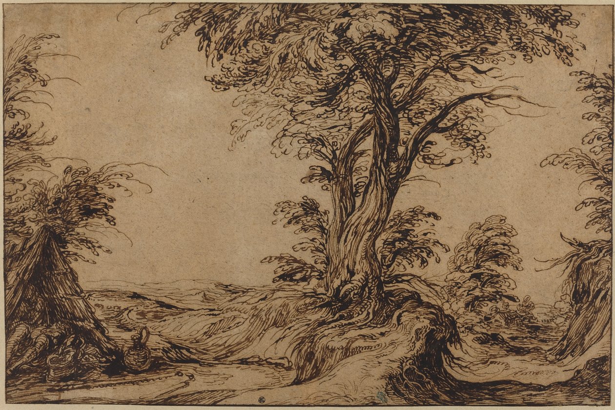 眠っている農民のいる風景 作： Jacques de Gheyn II