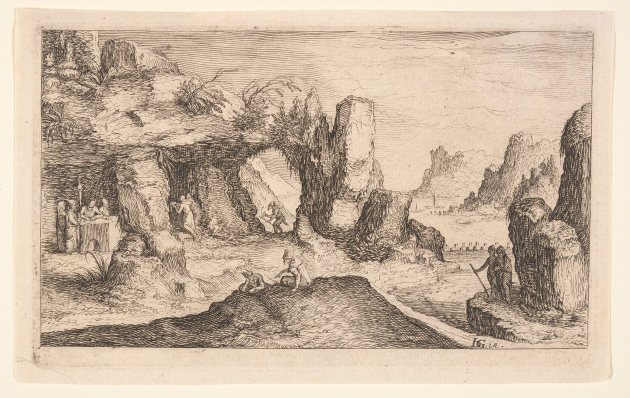 洞窟と隠者のいる風景（『風景』より 作： Jacques de Gheyn II
