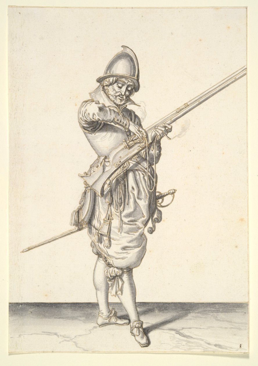 キャリバーを発射する準備をしている兵士 作： Jacques de Gheyn II
