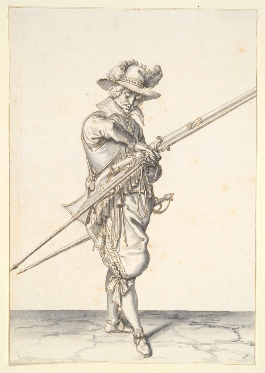 マスケット銃を発射する準備をしている兵士 作： Jacques de Gheyn II