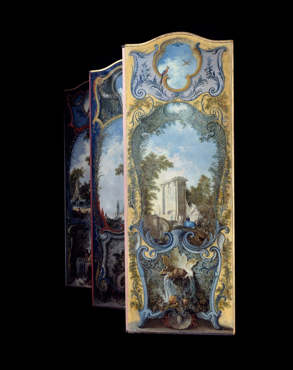 家具：ジャック・ド・ラジュー（1686-1761）のマルフレ紙に描かれた絵画屏風 18世紀 作： ジャック・ド・ラジュー