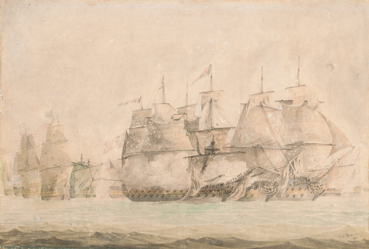 セント・ヴィンセントの海戦、1797年2月14日、「キャプテン」のネルソンが2隻の戦列艦に乗り込み捕獲 作： ジャリール・ブレントン