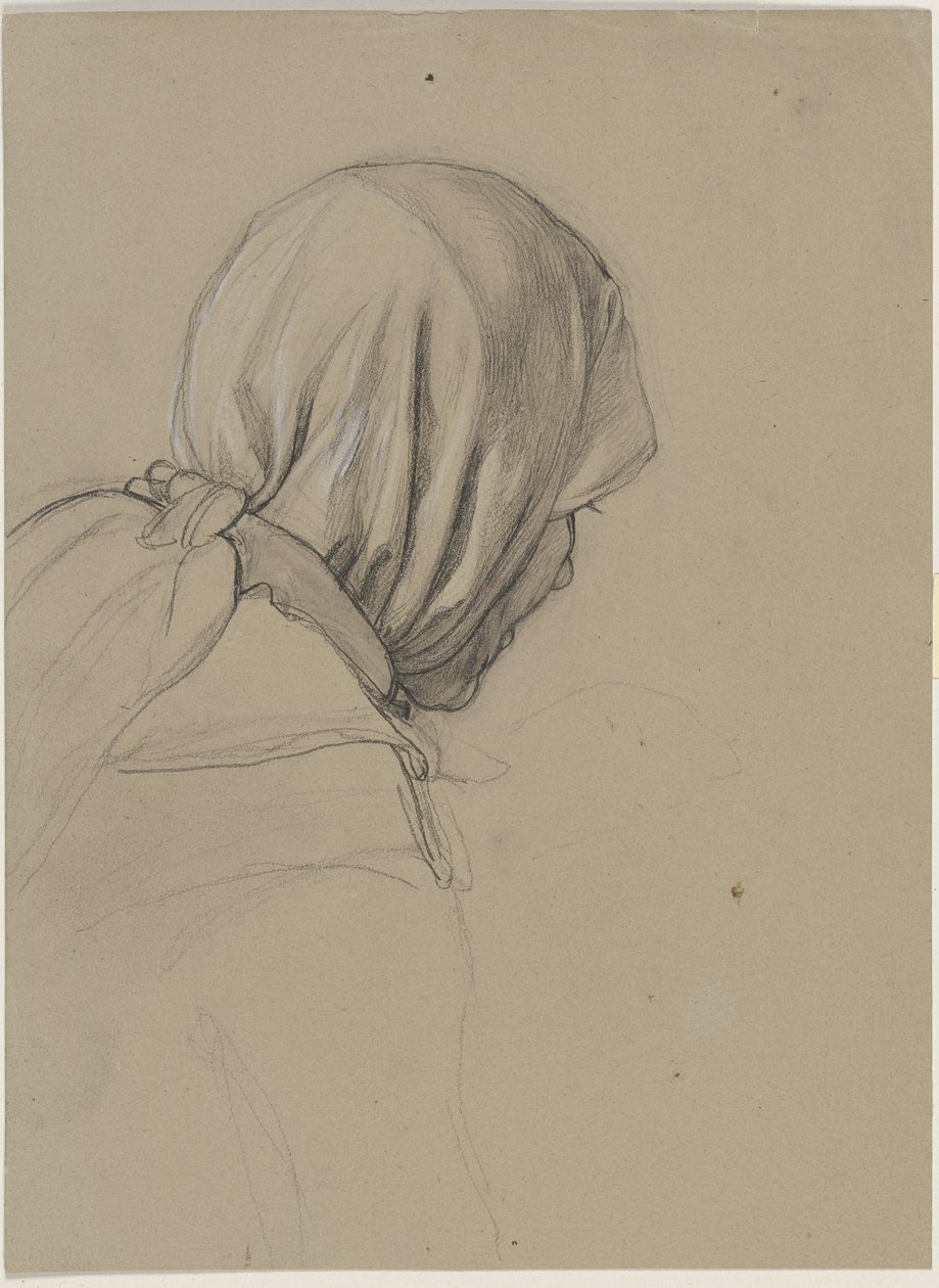 スカーフを巻いた女性の後ろ姿 作： ヤコブ・ベッカー