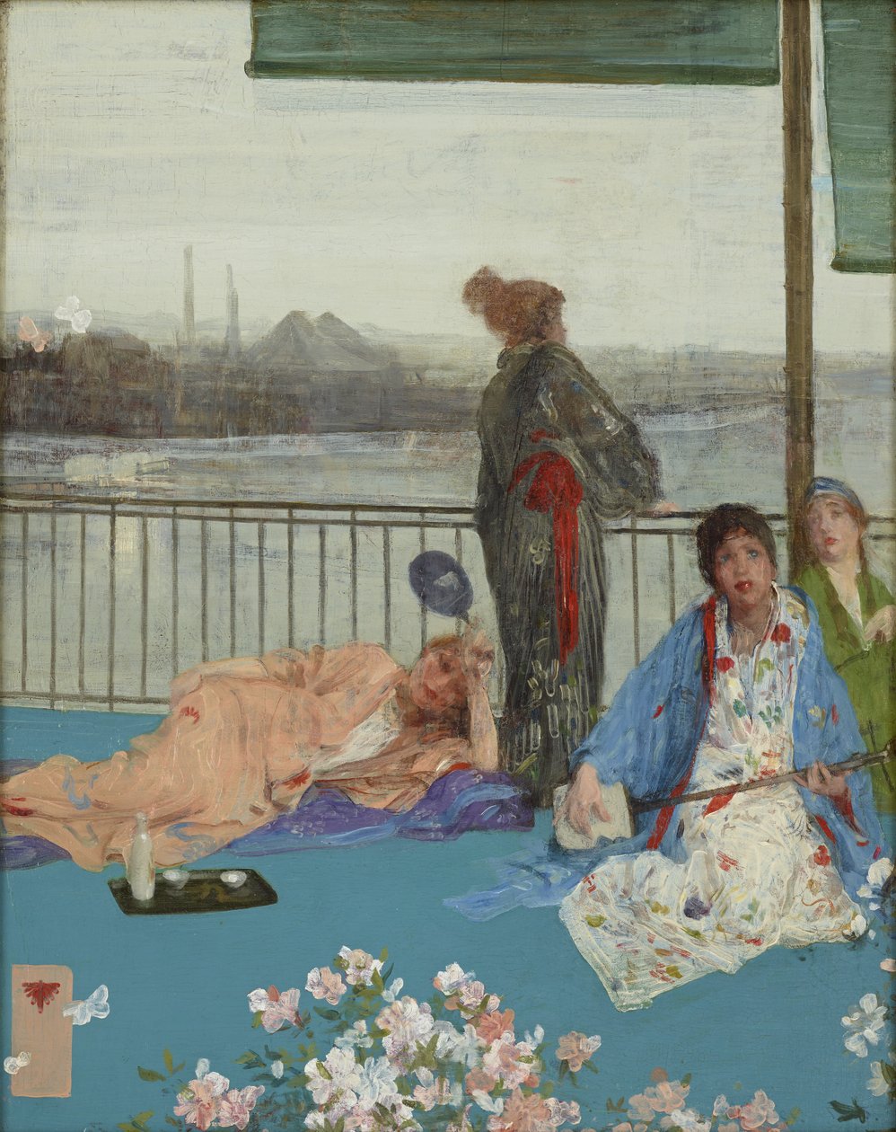 肌の色と緑の変化、バルコニー、c.1870-79（木製パネルに油彩） 作： ジェームズ・アボット・マクニール・ウィスラー
