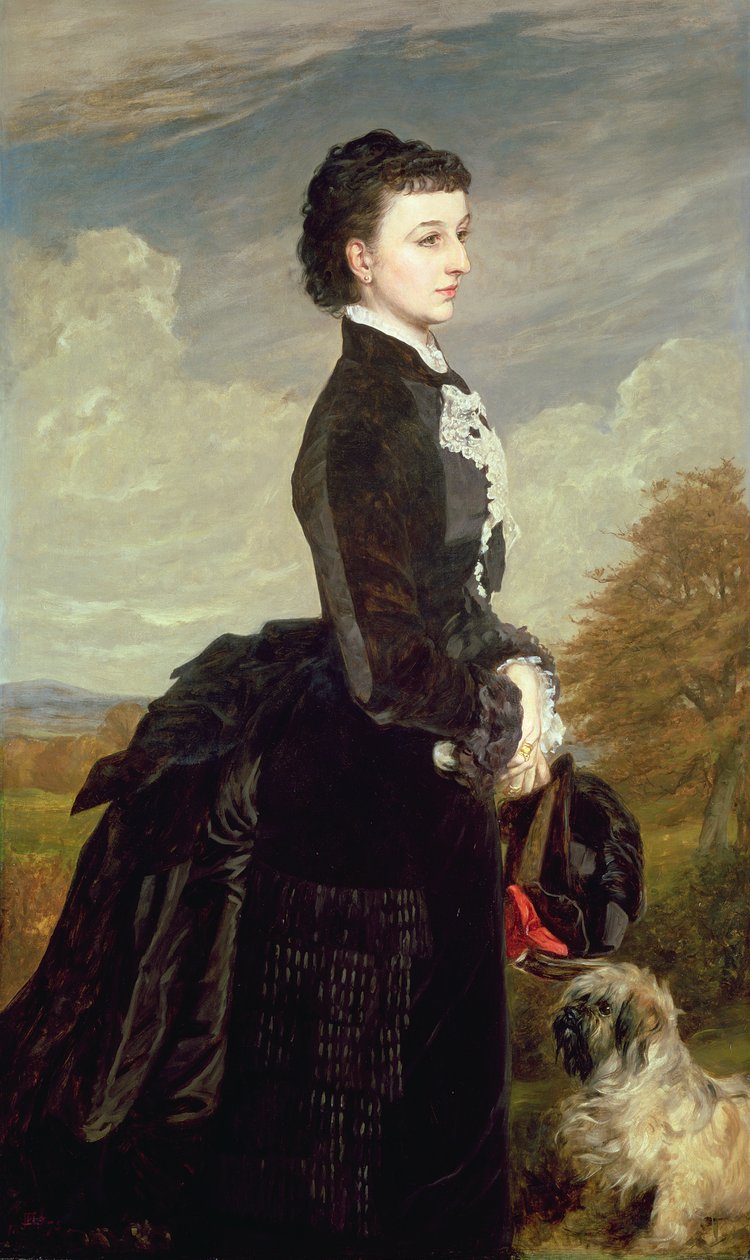 犬と一緒に黒い服を着た女性の肖像1875 作： ジェームズ・アーチャー