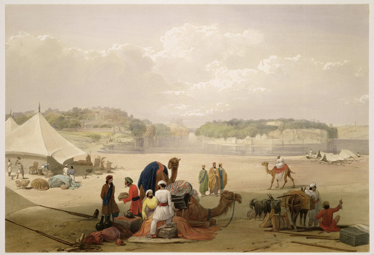 チャールズハゲ（1810-88）とルイハゲ（1806-85）によって刻まれた「アフガニスタンのスケッチ」からのインダスにあるローリーの町とブッカーの要塞 作： ジェームズ・アトキンソン