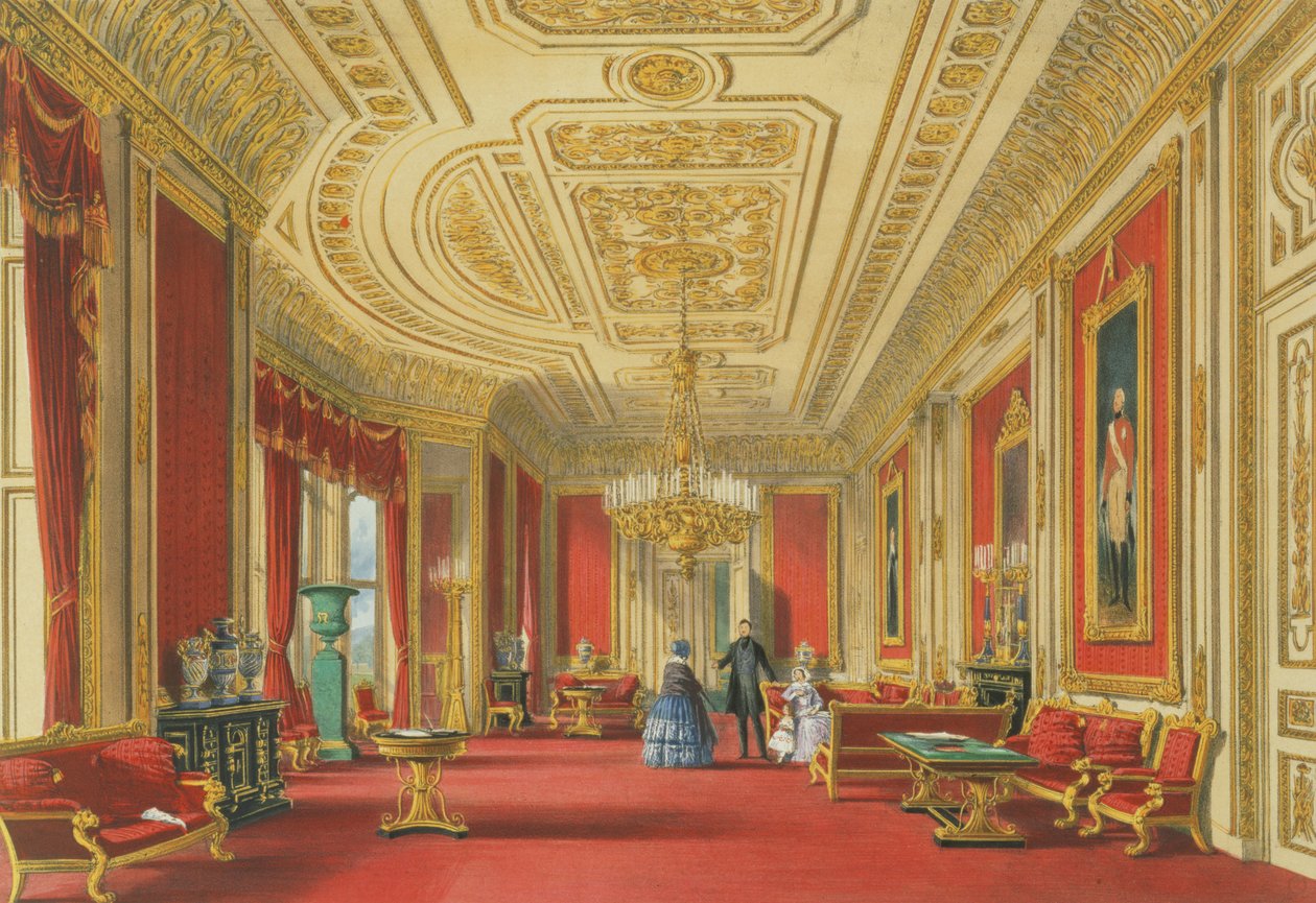 クリムゾンドローイングルーム、ウィンザー城、1838（chromolitho） 作： ジェームズ・ベイカー・パイン