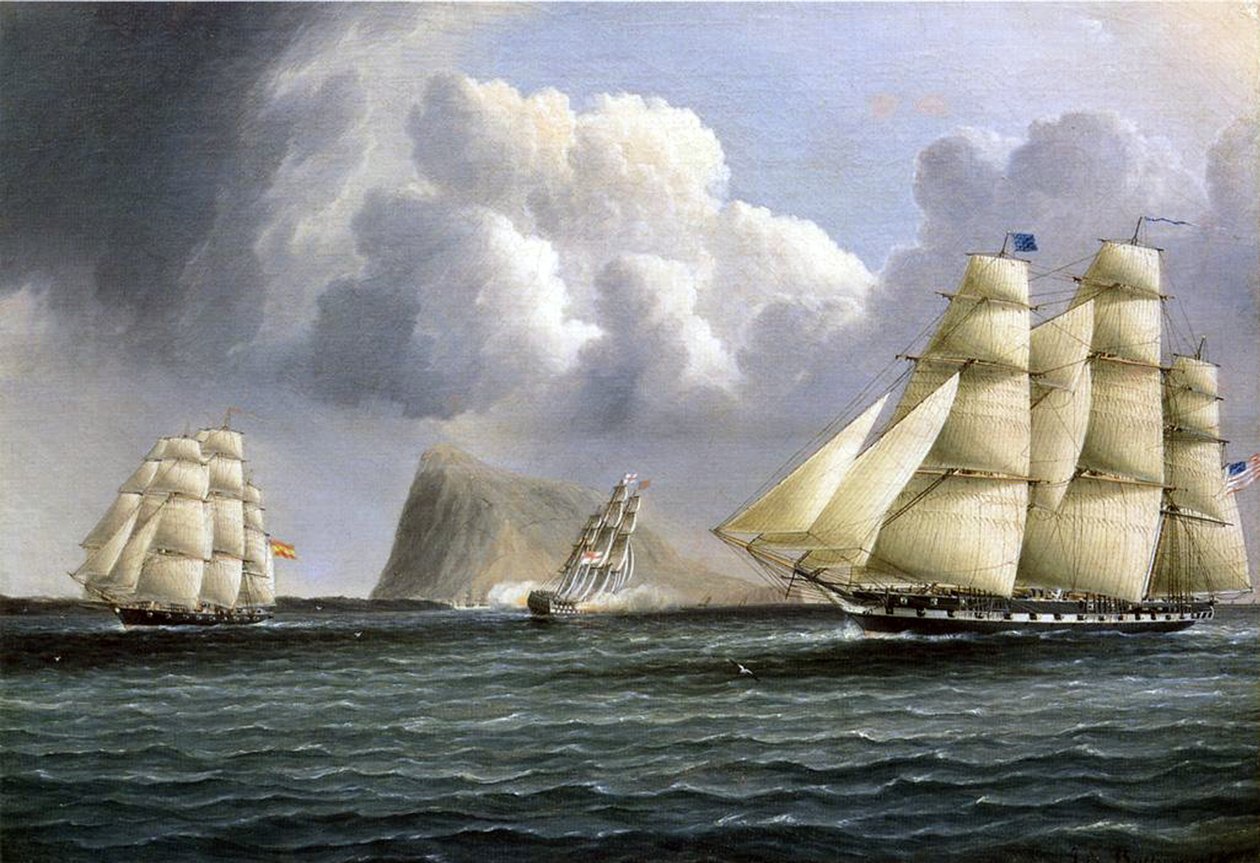 ジブラルタル沖のアメリカのフリゲート艦 作： ジェームズ・E・バターズワース