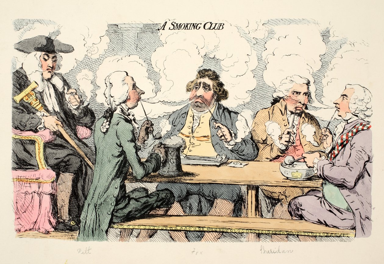 喫煙クラブ、パブ。 1793年（手描きの彫刻） 作： ジェームズ・ギルレイ