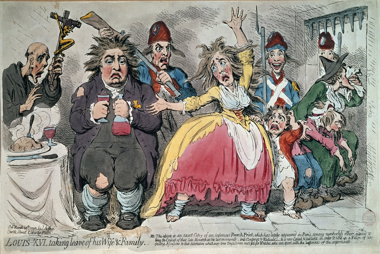 ルイ16世（1754-93）妻と家族の休暇、1793 作： ジェームズ・ギルレイ