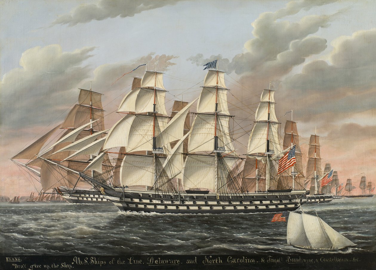 US Ships-of-the-Line、フリゲートデラウェア、ノースカロライナ、ブランディワイン、コンステレーション、1848 作： ジェームス・ガイ・エヴァンス