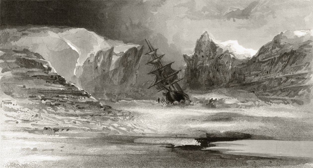 エリシャケントケイン博士（1820-57）が出版したフィラデルフィア、18歳の「北極探検1853年、54、55年」の第1巻から、AWグラハムによって彫刻されたフォージベイのコーネリアスグリネル岬のニップ 作： ジェームズ・ハミルトン