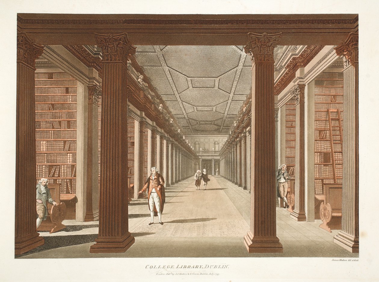 大学図書館、ダブリン、1793年（手描きの彫刻） 作： ジェームズ・マルトン