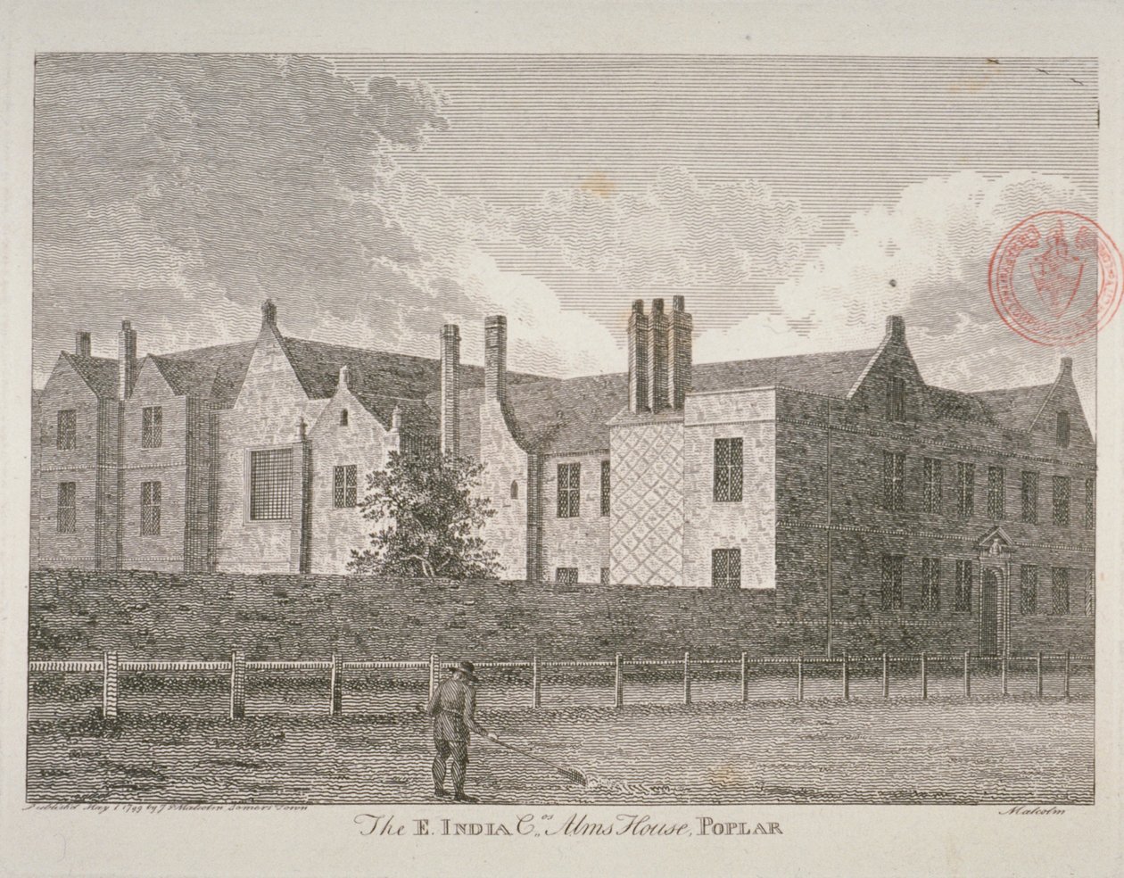 1799年、ポプラの東インド会社アルムスハウスの眺め 作： ジェームズ・ペラー・マルコム