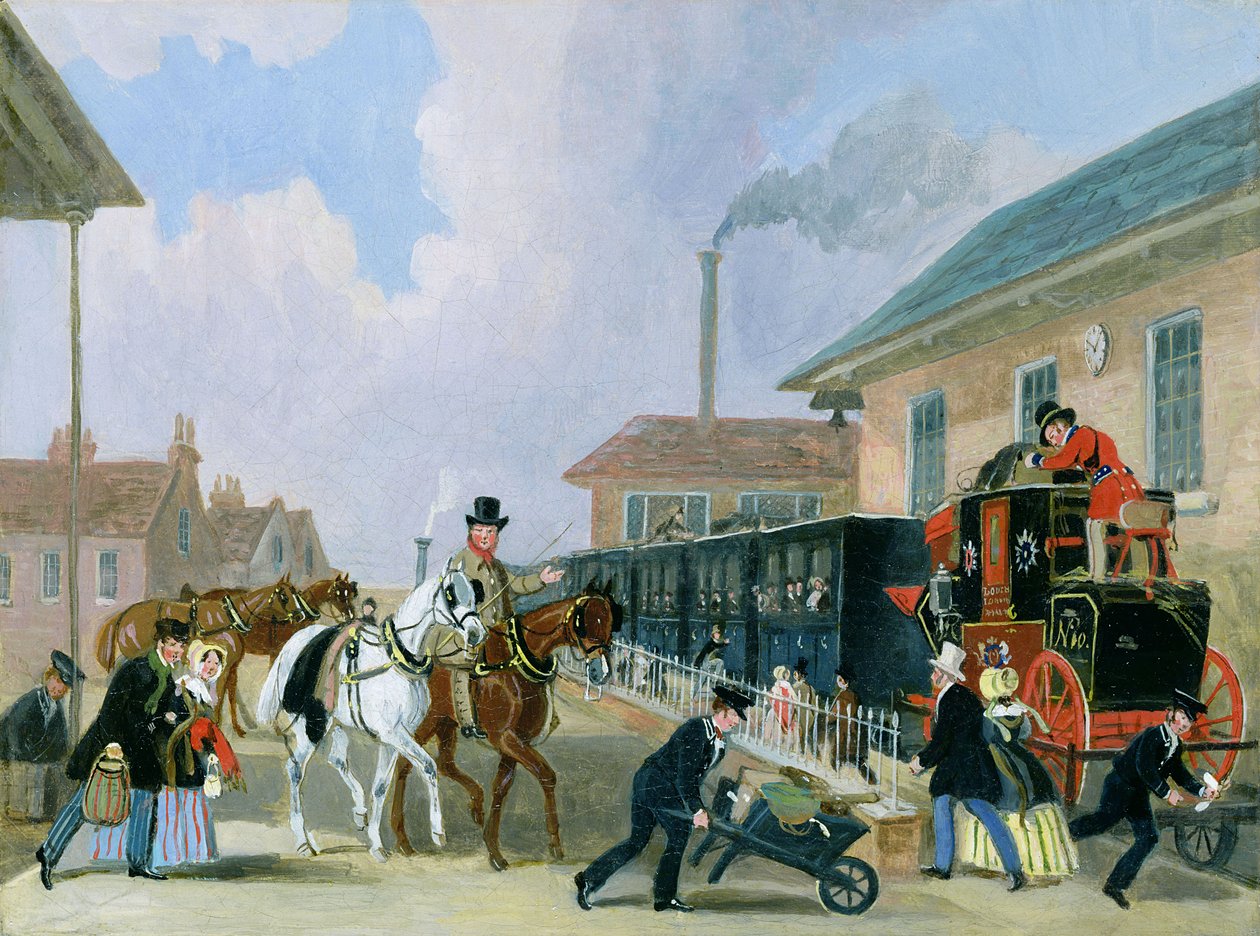 1845年12月にピーターバライーストから列車で移動するロンドンロンドンロイヤルメイル（保存後） 作： ジェームズ・ポラード