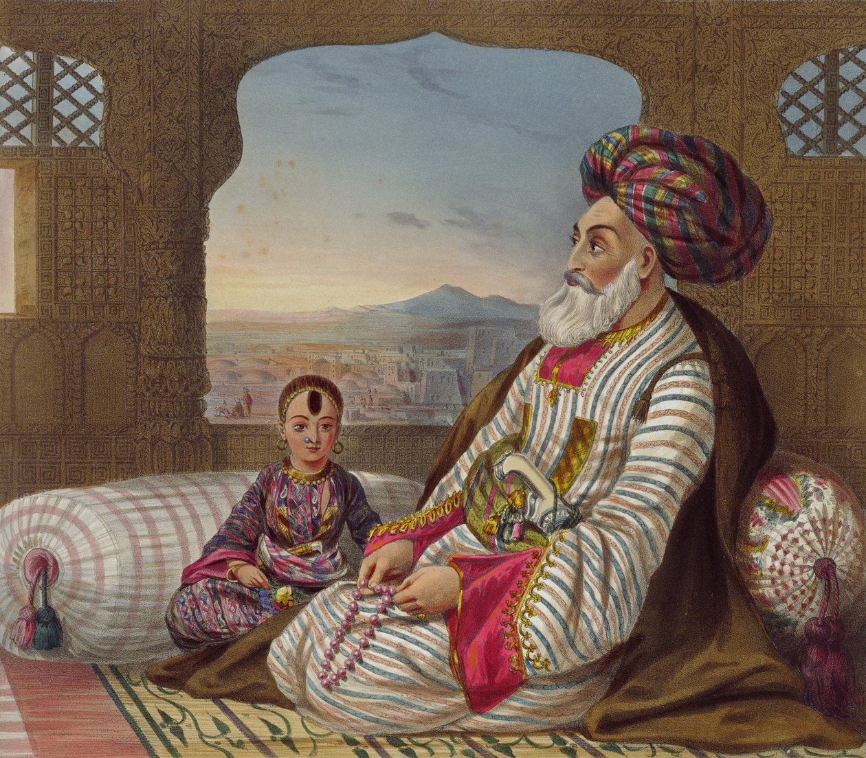 ドストマホメット（1793-1863）カウルの王と彼の末っ子、「アフガニスタンの風景、住民、衣装」のプレート2、E。ウォーカー作、1848年 作： ジェームズ・ラトレイ
