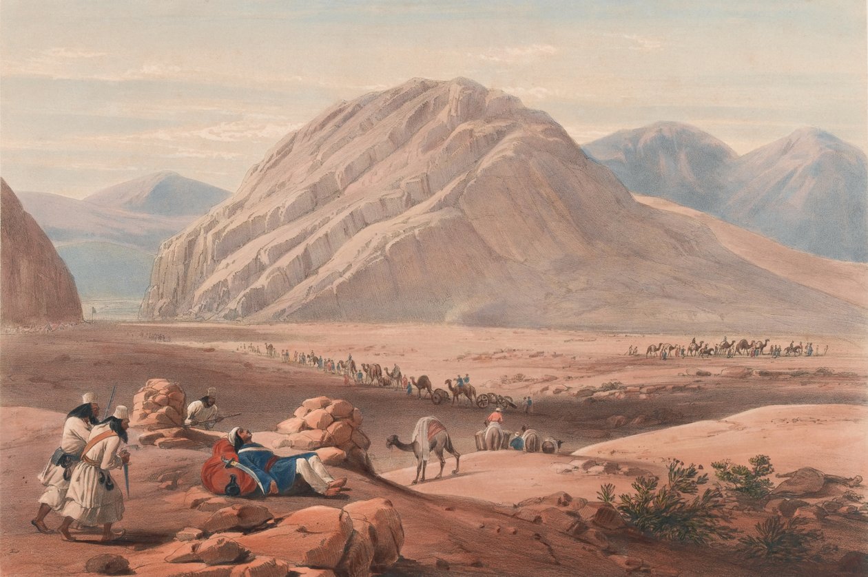 ババ・ナウニー山の眺め」1839年頃（リトグラフ、彩色済み 作： ジェームズ（後）アトキンソン