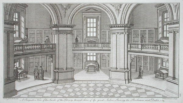 Pierre Fourdrinier (d.1758)が1747年に出版した「ラドクリフ図書館の平面図、断面図、立面図」からの内観（エングレーヴィング） 作： ジェームズ（後）ギブス