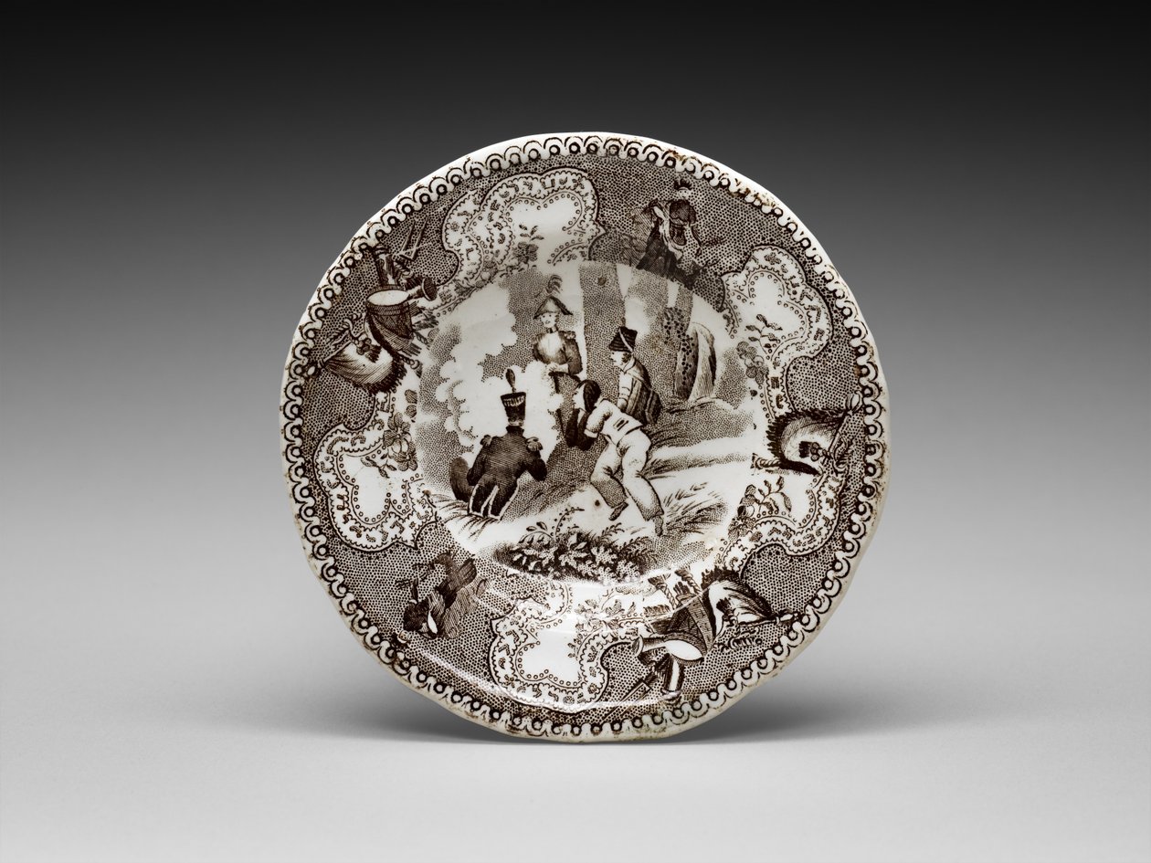 カッププレート 1837～1856年頃（鉛釉陶器に転写プリント 作： ジェームズ (attr.to) ブナ