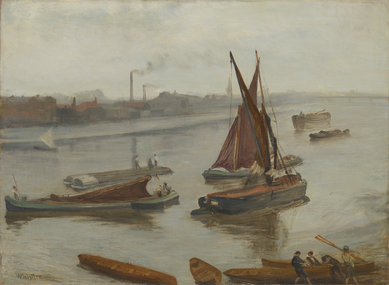 グレーとシルバー。Old Battersea Reach, 1863年。 作： ジェームズ・アボット・マクニール・ウィスラー