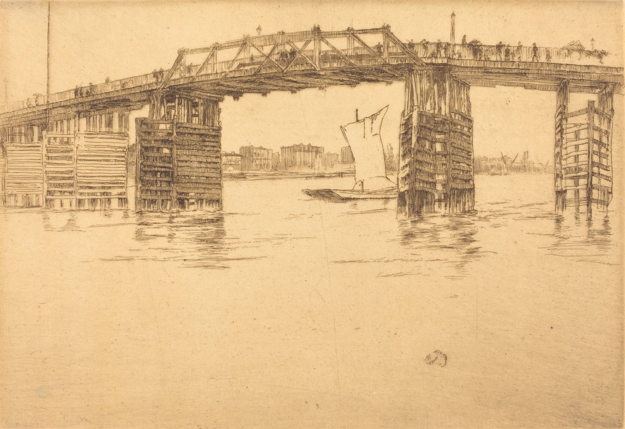 1879年の旧バタシー橋。 作： ジェームズ・アボット・マクニール・ウィスラー
