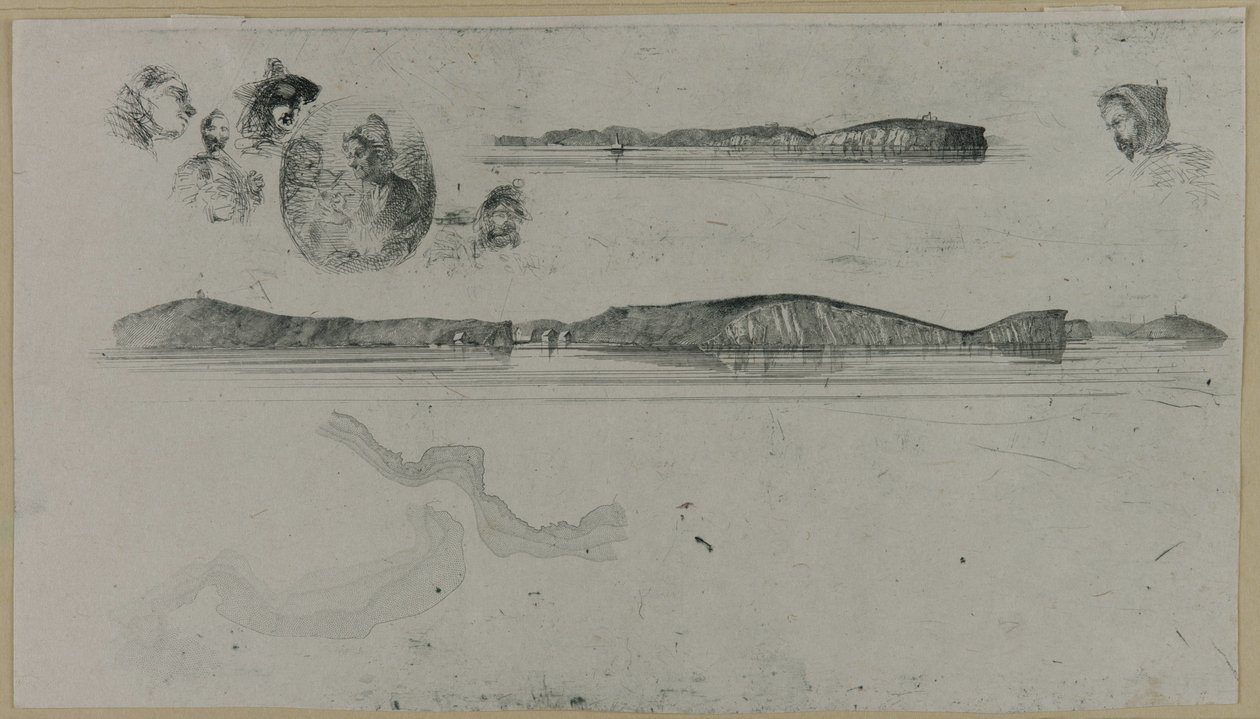 1854年の海岸測量用プレートに描かれたスケッチ。 作： ジェームズ・アボット・マクニール・ウィスラー