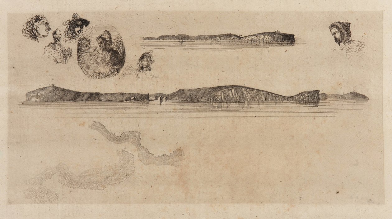 1854年の海岸測量用プレートに描かれたスケッチ。 作： ジェームズ・アボット・マクニール・ウィスラー
