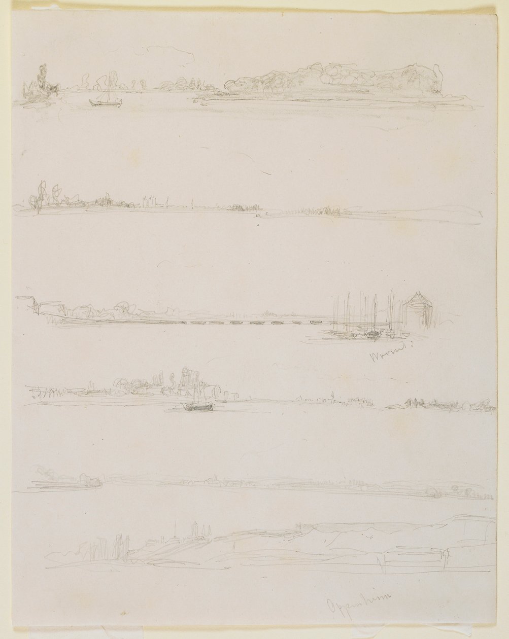 1858年、WormsとOppeheim付近のライン川。 作： ジェームズ・アボット・マクニール・ウィスラー