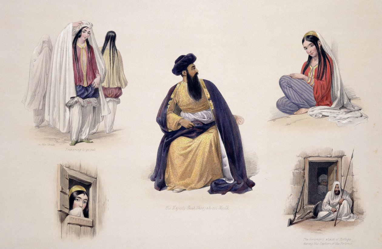 チャールズハゲ（1810-88）とルイハゲ（1806-85）によって彫刻された、「アフガニスタンのスケッチ」からの、陛下のシャースージャウールマルク（1780-1842）の肖像画、ヘンリーグレイブス、1842年（点灯する色 作： ジェームズ・アトキンソン