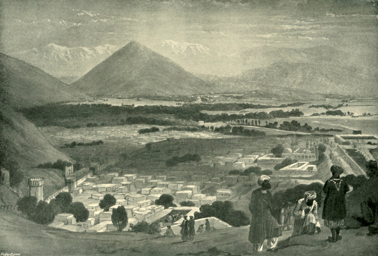 城塞の上部から見たバラヒサールとカブールの街、c1842、1901。 作： ジェームズ・アトキンソン