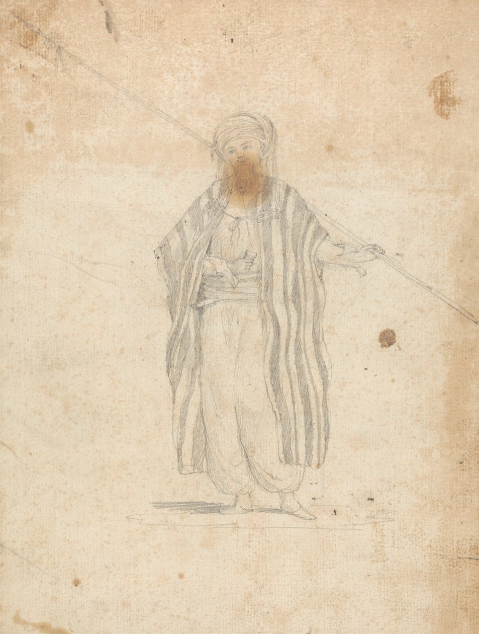 Man Wearing a Burnoose and Carrying a Spear   1445003   ja       japanese Successfully Translated  Original: Tiger Hunting in the East Indies [1798, Royal Academy of Arts, London, exhibition catalogue] Translat: Tiger Hunting in the East Indies [1798, Roya 作： ジェームス・ブルース