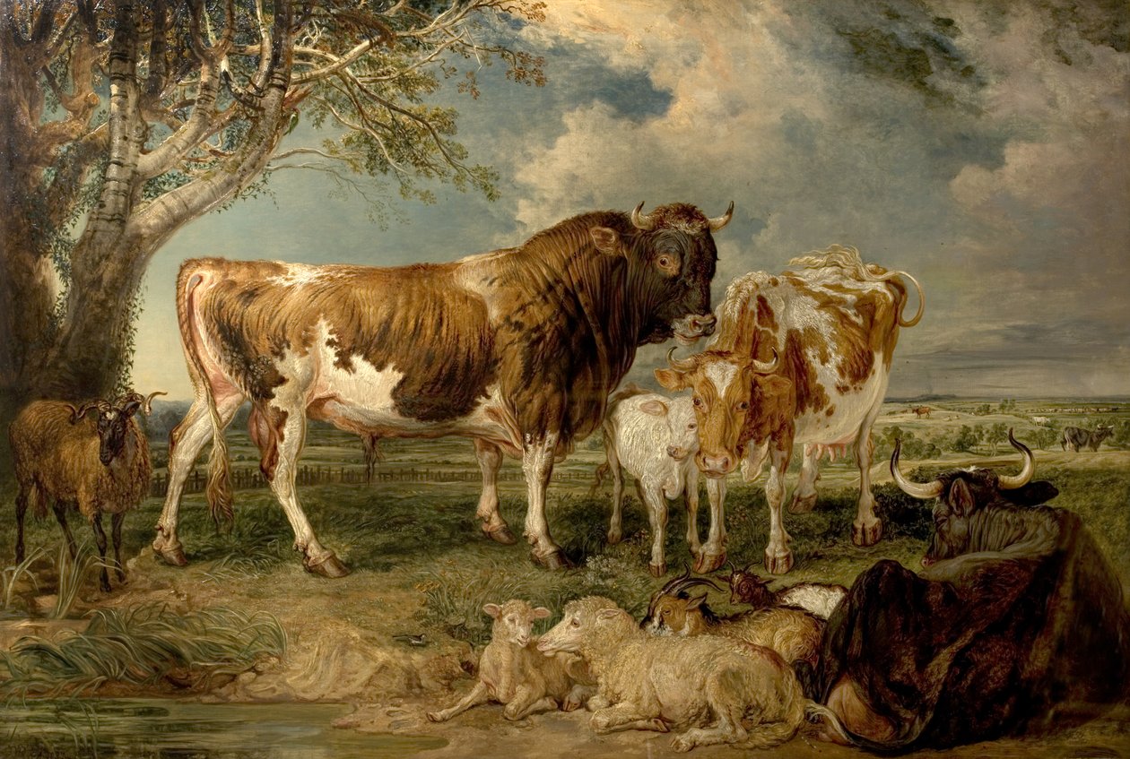 1837年の風景の中の牛、牛、子牛 作： ジェームズ・チャールズ・ワード