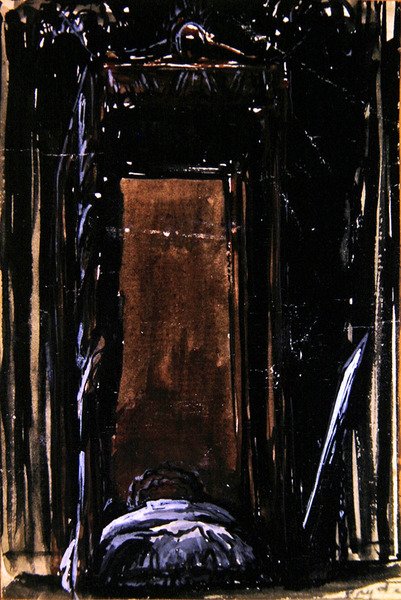 ザ・ベッド」1909年頃（紙にインクとガッシュ） 作： ジェームズ・フェリエ・プライド