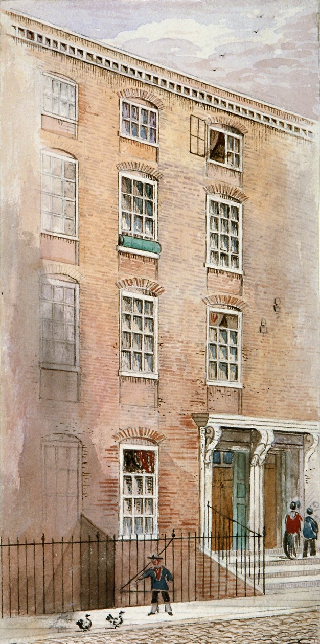 1840年、シティ・オブ・ロンドンのフリート・ストリート近くにあるクレーン・コートの住宅。                               作： ジェームズ・フィンドレイ