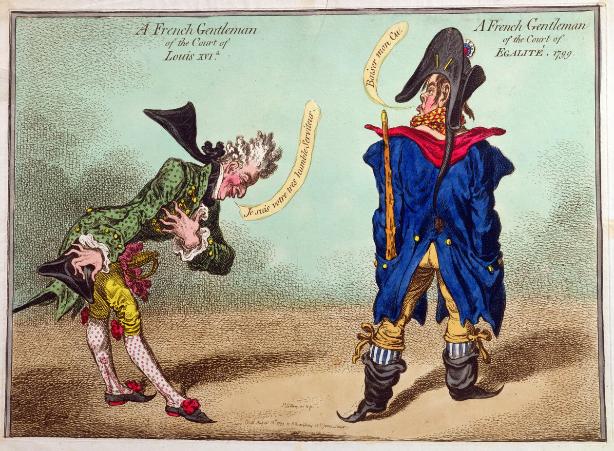 1799年に公開されたルイ16世のフランスの紳士とエガリテのフランスの紳士（手描きのエッチング） 作： ジェームズ・ギルレイ