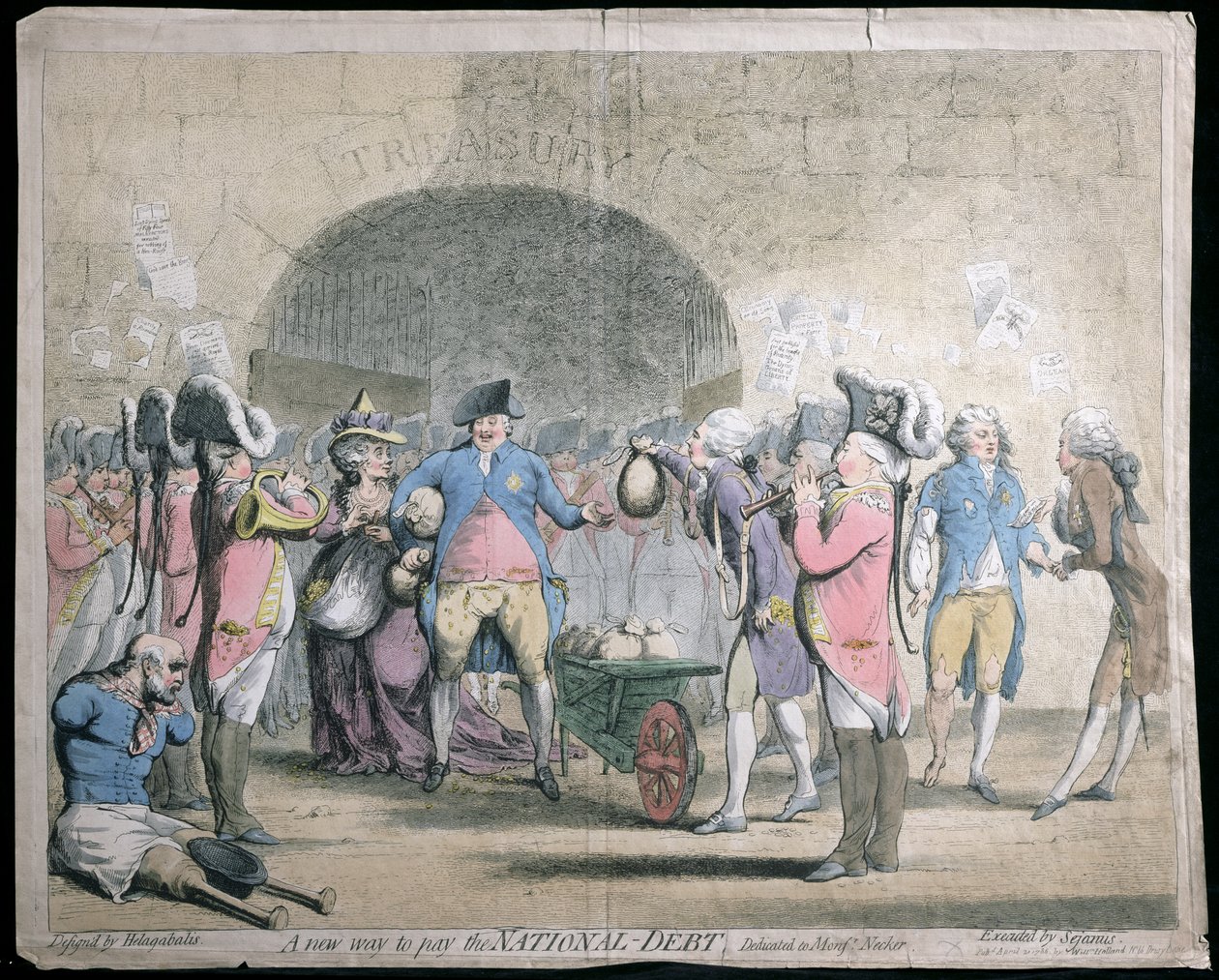 W. Hollandによって1786年に発行された国債の新しい支払い方法（手塗りのエッチングと彫刻） 作： ジェームズ・ギルレイ