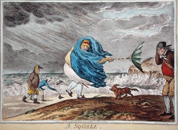 ハンナ・ハンフリーが1810年に出版した「A Squall」（手彩色の銅版画） 作： ジェームズ・ギルレイ