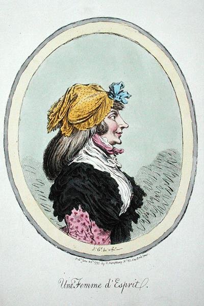 ハンナ・ハンフリーが1795年に出版した「魂のある女」（手彩色のエッチング） 作： ジェームズ・ギルレイ