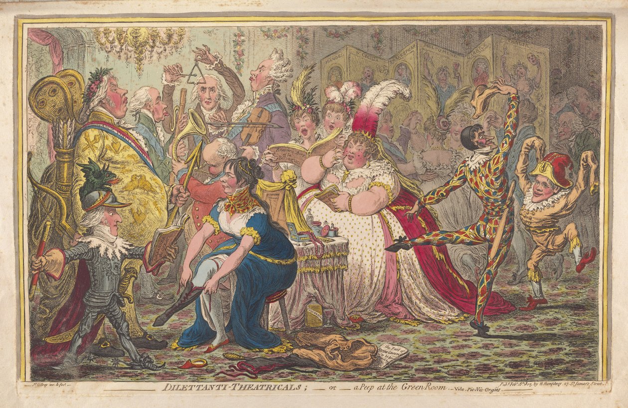 Dilettanti TheatricalsまたはGreen Roomののぞき見。 Pic-Nic-Orgies、パブ。 1803（手描きの彫刻） 作： ジェームズ・ギルレイ