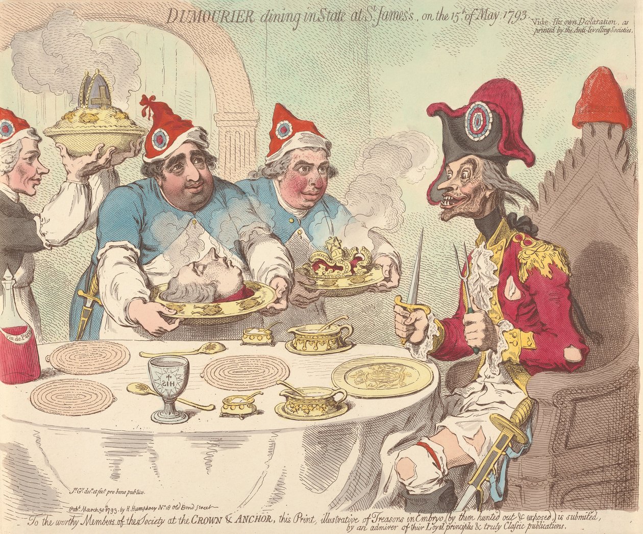 1793年5月15日、セント・ジェームズで国賓として食事をするデュムーリエ 作： ジェームズ・ギルレイ
